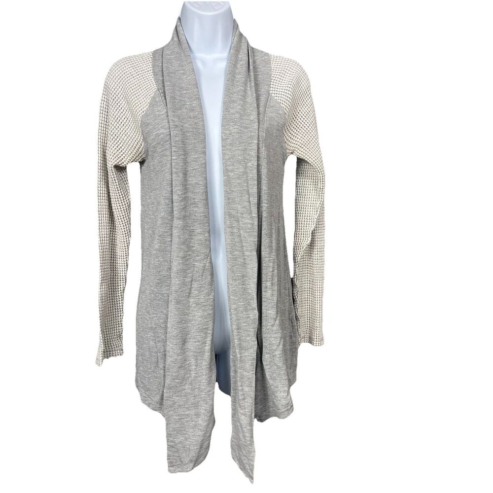 Lucky Lotus Open Front Waffle-Knit Drape Cardigan Gray Longline Women’s XS M